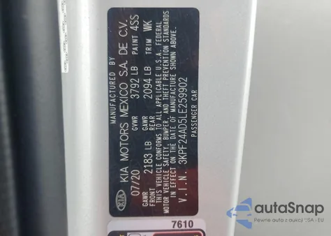 2020 Kia Forte Fe from USA, damaged, VIN 3KPF24AD5LE259902